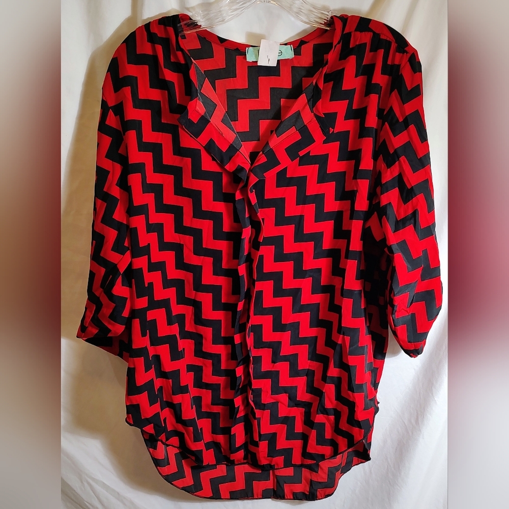 Karlie Red and Black Zigzag Women's Top